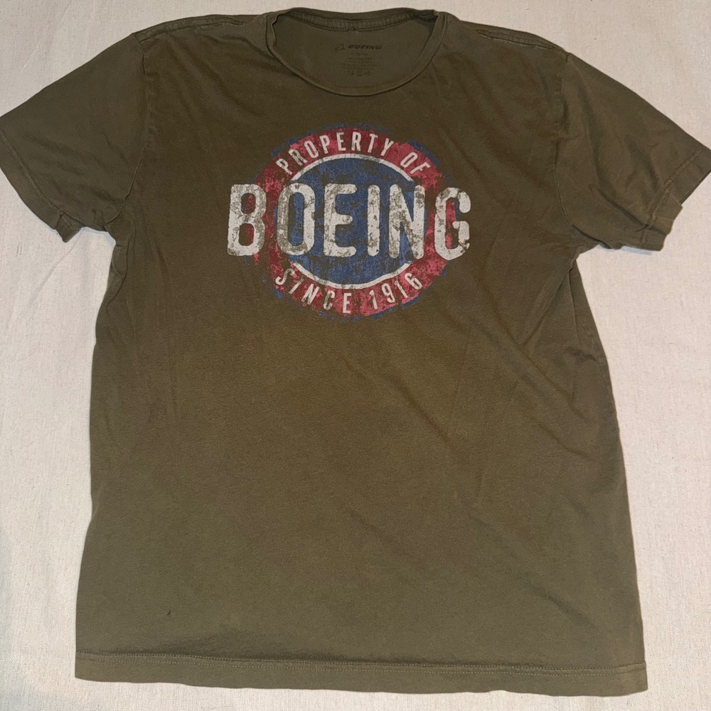 Boeing Mens Olive Green Distressed Graphic T-Shirt XL Property Of Boeing 1916 - Picture 2 of 7